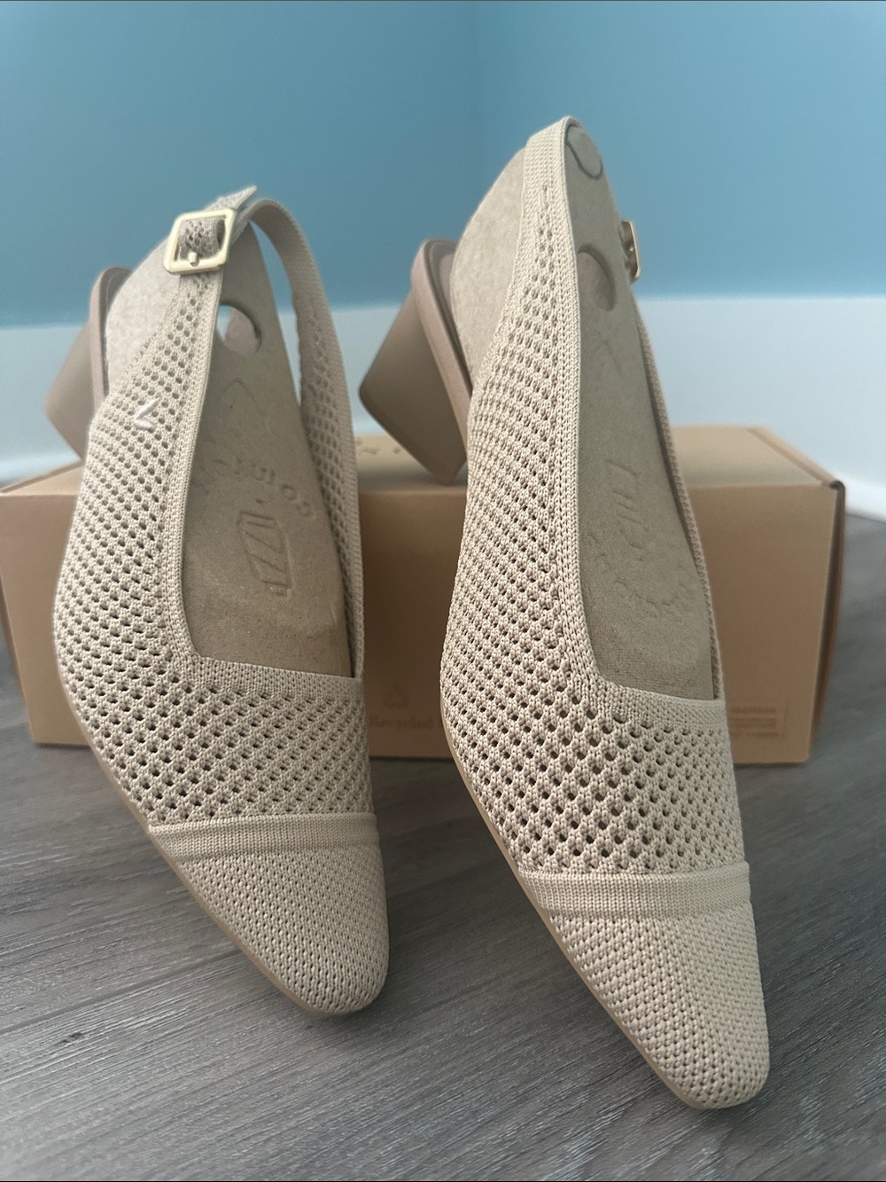 VIVAIA-Breathable Slingback Knit Mules - Beige